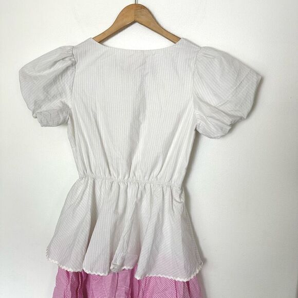 JessaKae Eva Women’s Pink White Gingham Tiered Layered Seersucker Short Sleeved - Picture 6 of 8